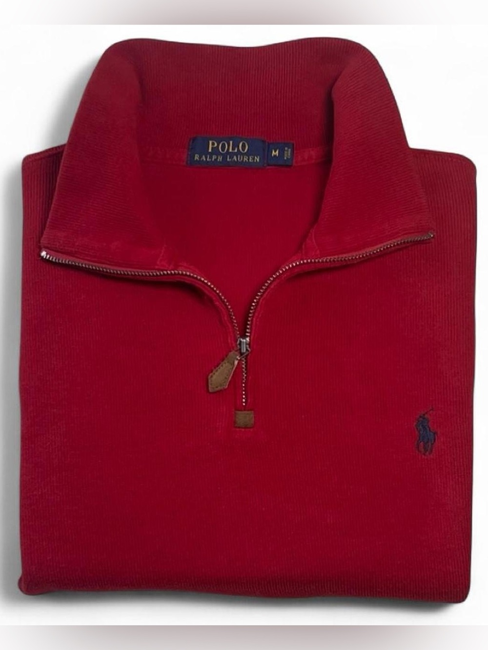 Polo by Ralph Lauren Estate-Rib Red Quarter-Zip Pullover Mens Size M Golf Preppy